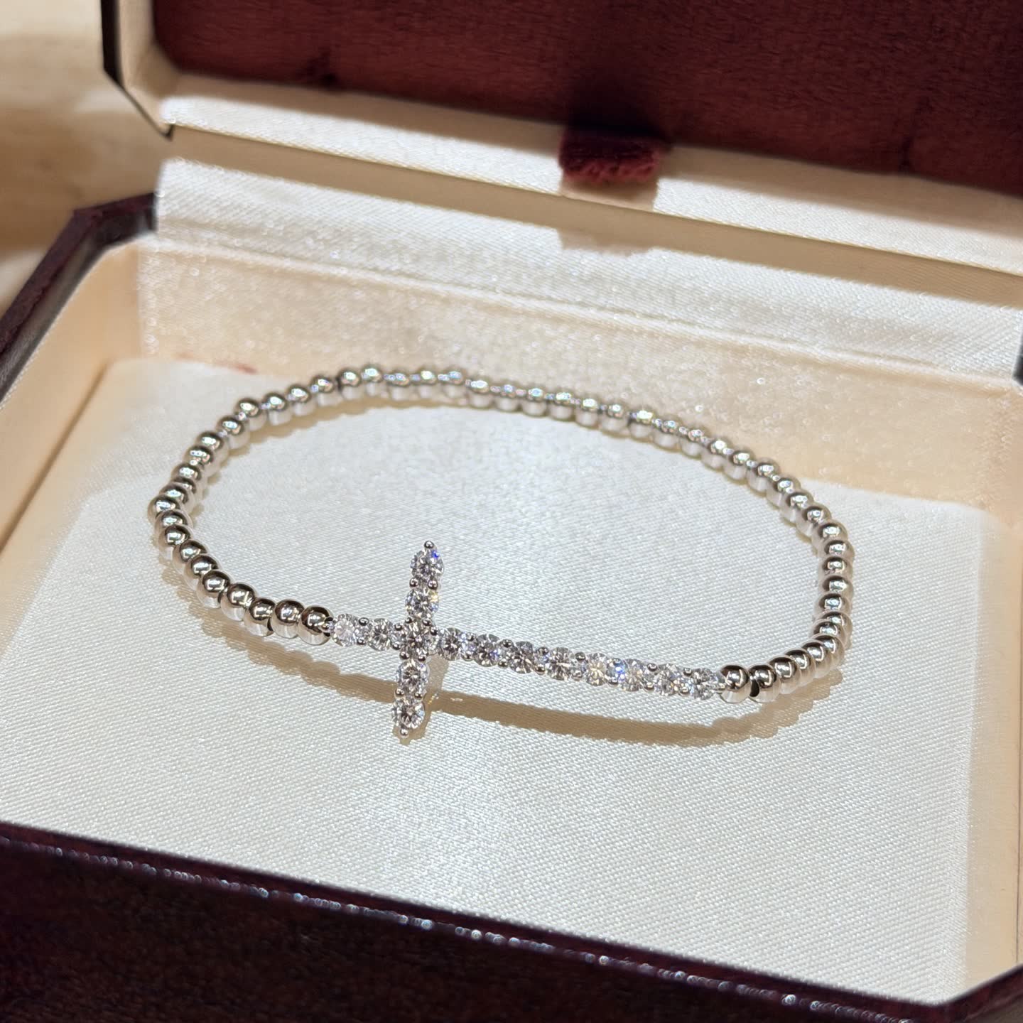Chrome Hearts Silver Beaded Bracelet with Cross Charm